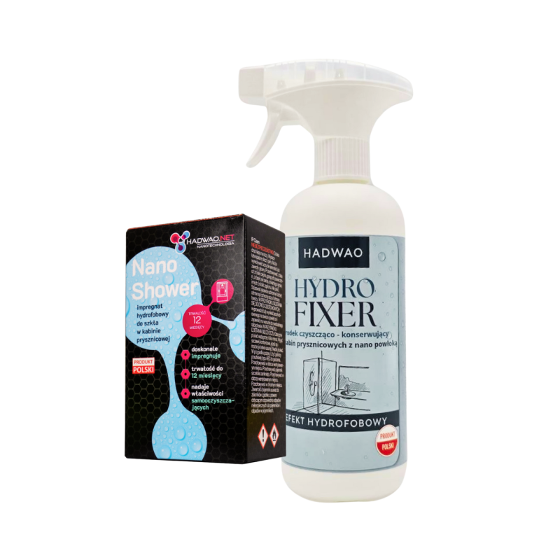 Zestaw do impregnacji oraz czyszczenia kabin prysznicowych: Nano Shower, Hydro Fixer Zestaw do impregnacji oraz czyszczenia kabin prysznicowych: Nano Shower, Hydro Fixer